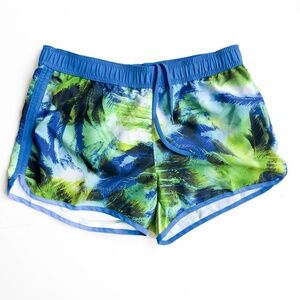 Arena Palm Short Shorts Quick-Drying Blue and Green Tropical Print Size M